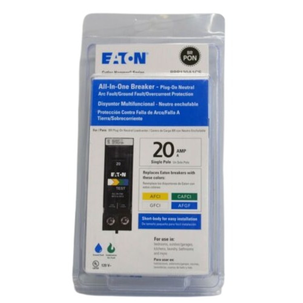 Eaton BRP120A1CS 20 Amp All-In-One Breaker — AFCI, GFCI, CAFCI, AFGF